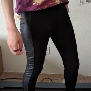 Black Leggings w/ Faux Leather Sides